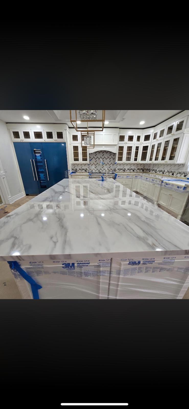 Hand-Poured Marble Kitchen Island — Bespoke Resin Worktop in Warwickshire